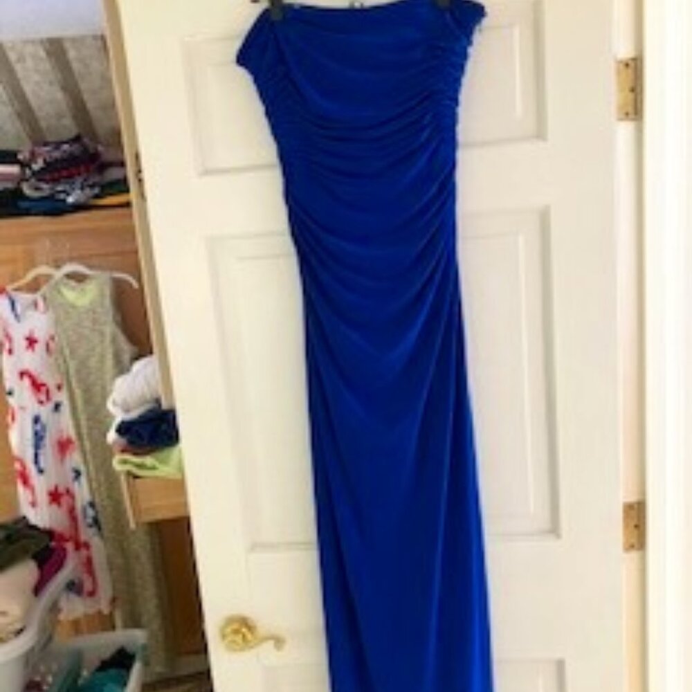 Ralph Lauren Cobalt Strapless Draping Gown